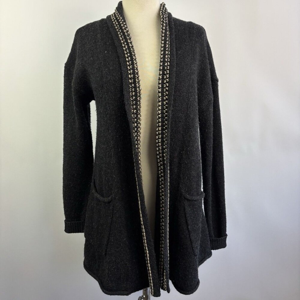 Ella Moss Sweater S Open Front Long Cardigan dark Gray Wool Silk Luxury Boho